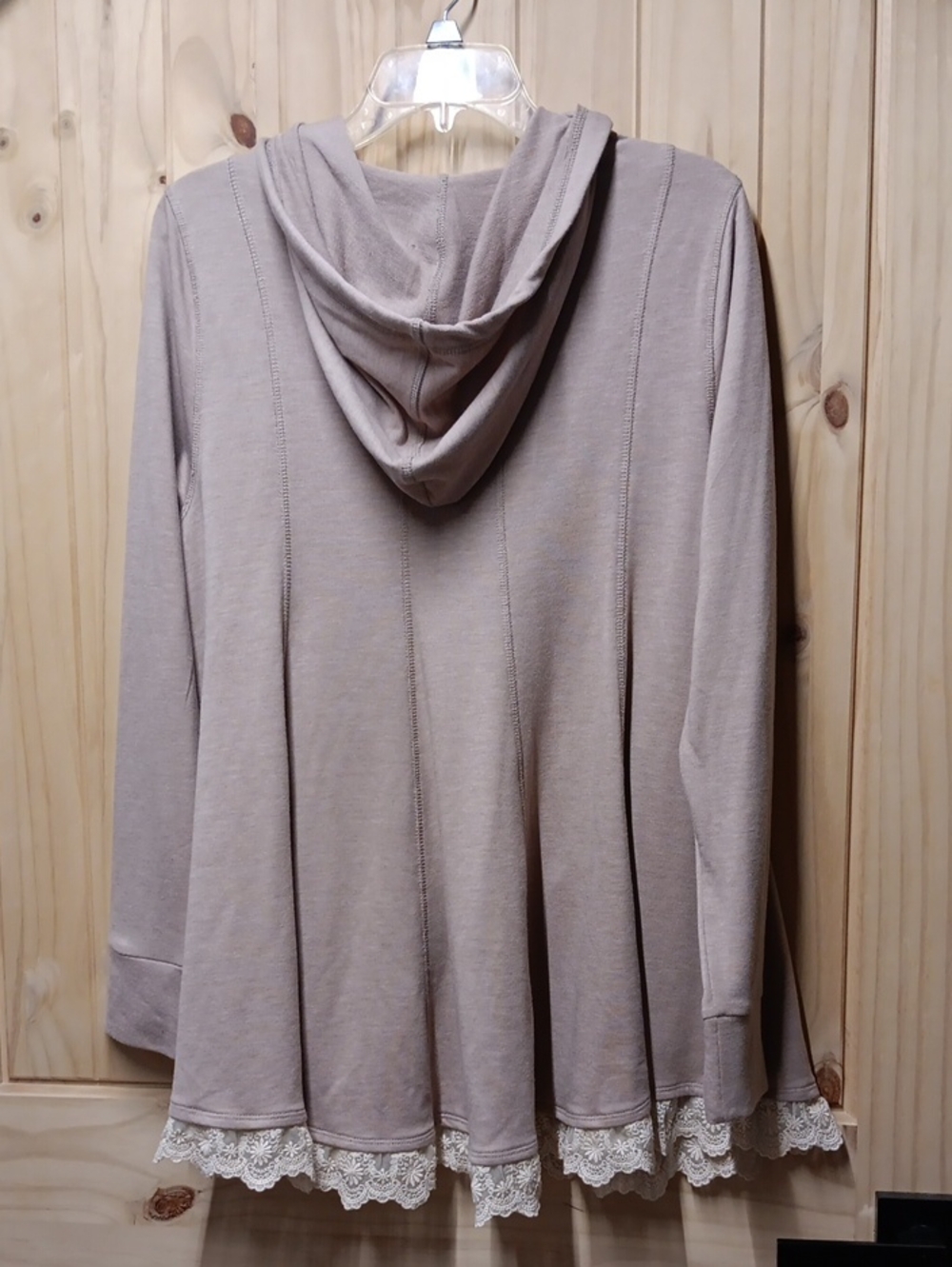 Logo Lounge Women’s Taupe Hooded Zip Jacket with Lace At Hem NWOT - Picture 3 of 8